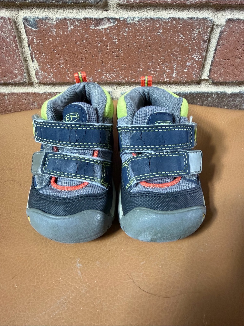 Keen Toddler Navy and Gray Velcro Sneakers with Lime Accents